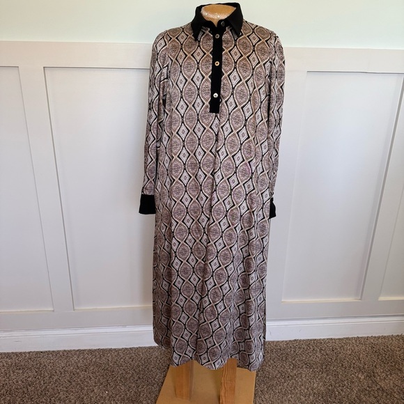 Zara Midi popover Dress Women’s Small Black Multicolored Print Dark Academia - Picture 1 of 5